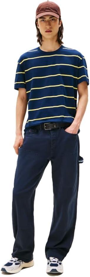 imageTommy Jeans Mens Short Sleeve Cotton Graphic TShirtsDark Night Navy Stripe