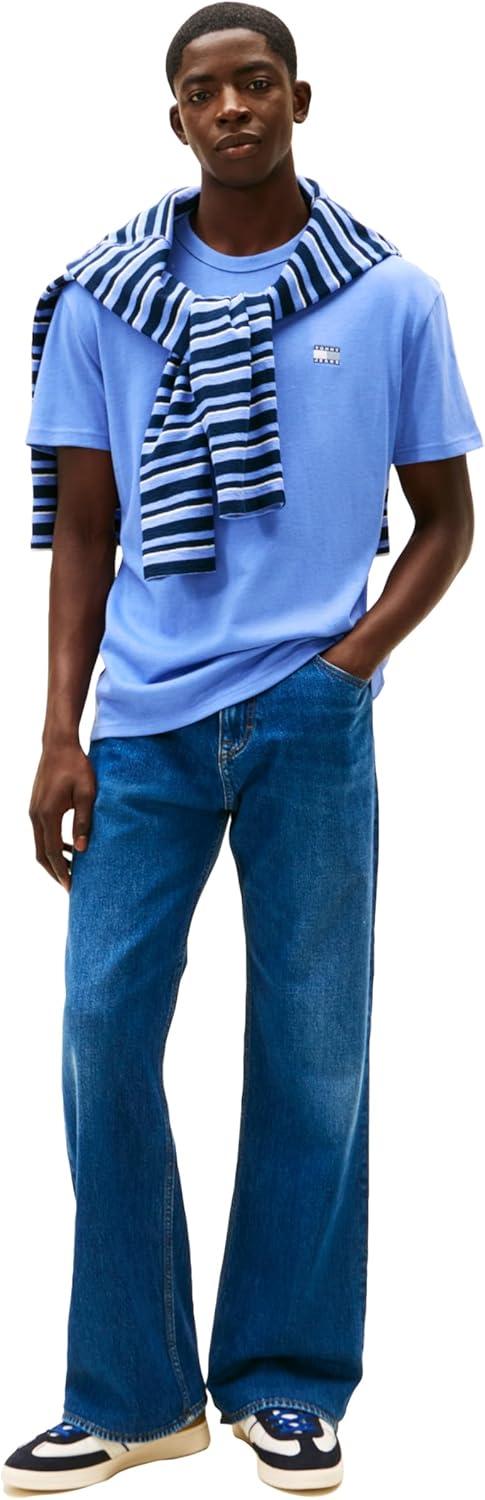 imageTommy Jeans Mens Short Sleeve Cotton Graphic TShirtsLight Horizon Blue Heather