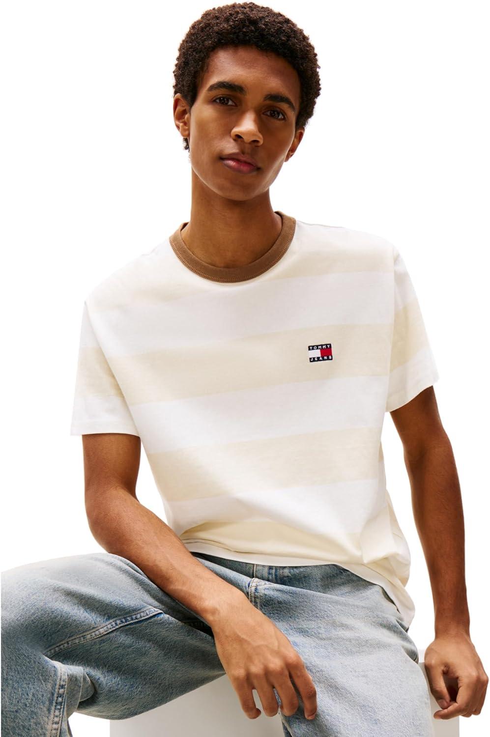 imageTommy Jeans Mens Short Sleeve Cotton Graphic TShirtsNewsprint Ecru