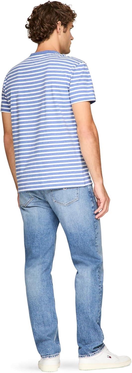 imageTommy Jeans Mens Short Sleeve Cotton Graphic TShirtsTempo Blue Ecru