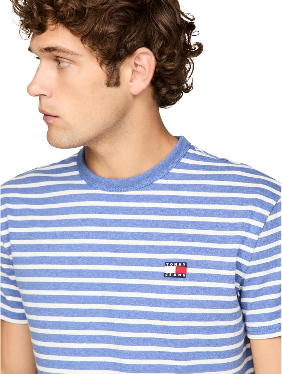 imageTommy Jeans Mens Short Sleeve Cotton Graphic TShirtsTempo Blue Ecru