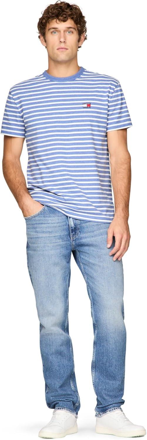 imageTommy Jeans Mens Short Sleeve Cotton Graphic TShirtsTempo Blue Ecru