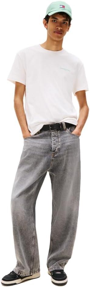 imageTommy Jeans Mens Short Sleeve Cotton TShirts with Blurred Printed Back GraphicAncient White