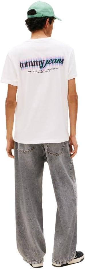 imageTommy Jeans Mens Short Sleeve Cotton TShirts with Blurred Printed Back GraphicAncient White