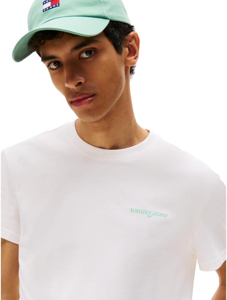imageTommy Jeans Mens Short Sleeve Cotton TShirts with Blurred Printed Back GraphicAncient White