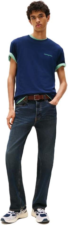 imageTommy Jeans Mens Short Sleeve Cotton TShirts with Blurred Printed Back GraphicDark Night Navy