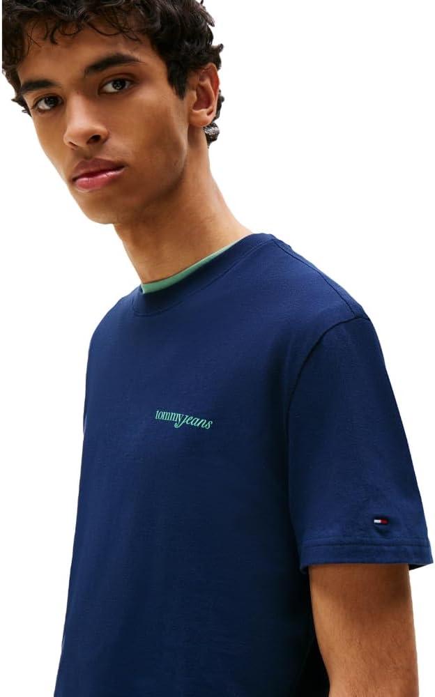 imageTommy Jeans Mens Short Sleeve Cotton TShirts with Blurred Printed Back GraphicDark Night Navy