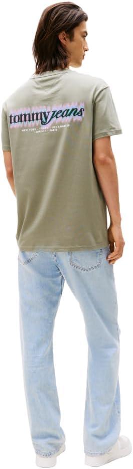 imageTommy Jeans Mens Short Sleeve Cotton TShirts with Blurred Printed Back GraphicUtility Sage