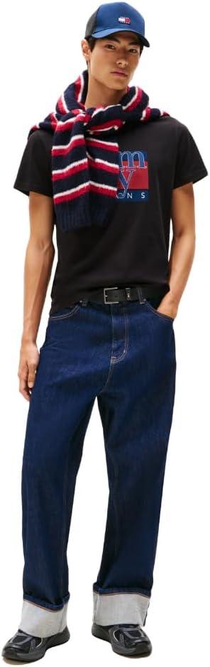 imageTommy Jeans Mens Short Sleeve Cotton TShirts with Flag and Logo GraphicBlack