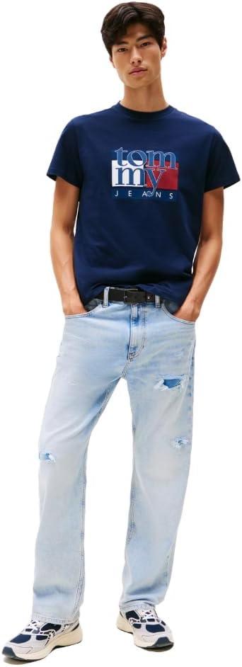 imageTommy Jeans Mens Short Sleeve Cotton TShirts with Flag and Logo GraphicDark Night Navy