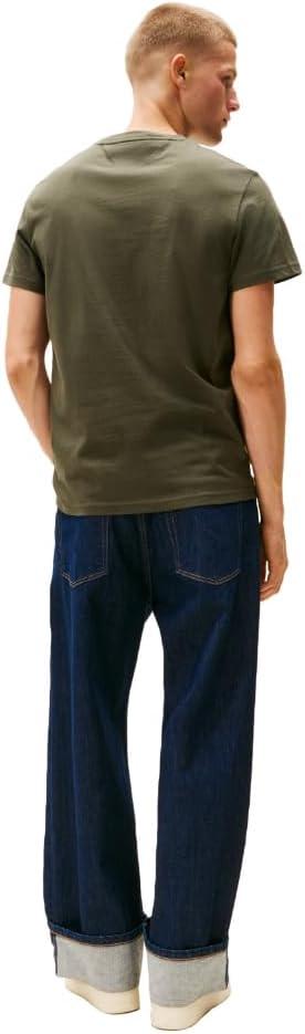 imageTommy Jeans Mens Short Sleeve Cotton TShirts with Flag and Logo GraphicPewter Green