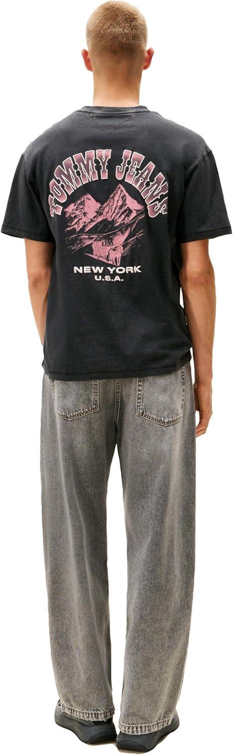 imageTommy Jeans Mens Short Sleeve Cotton TShirts with Logo and Printed Back GraphicBlack