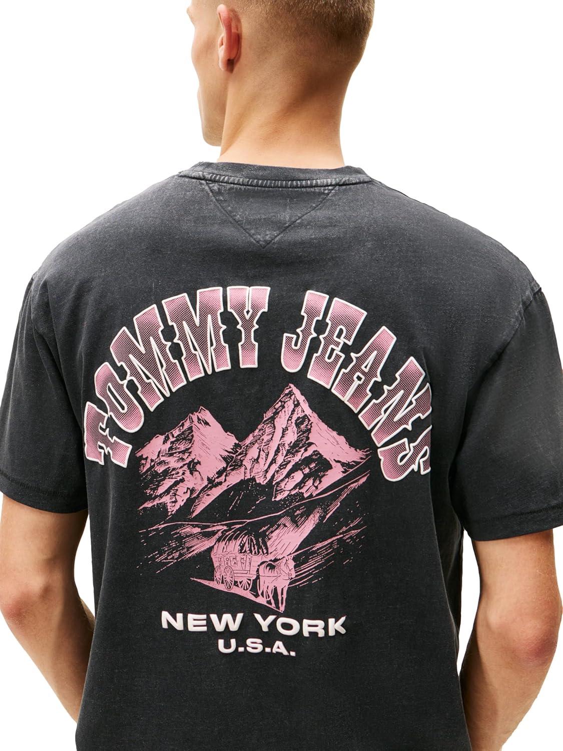 imageTommy Jeans Mens Short Sleeve Cotton TShirts with Logo and Printed Back GraphicBlack