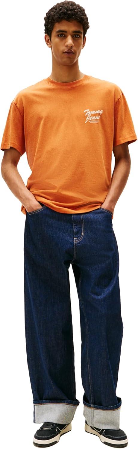 imageTommy Jeans Mens Short Sleeve Cotton TShirts with Logo and Printed Back GraphicVoyager Orange