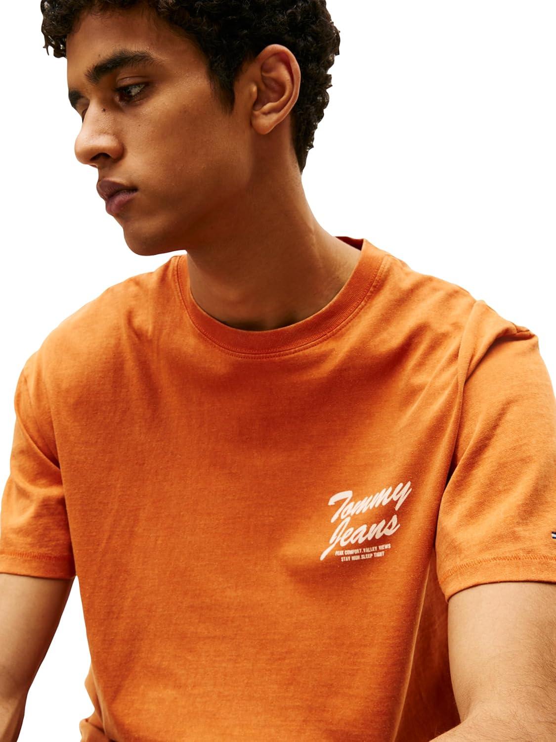 imageTommy Jeans Mens Short Sleeve Cotton TShirts with Logo and Printed Back GraphicVoyager Orange