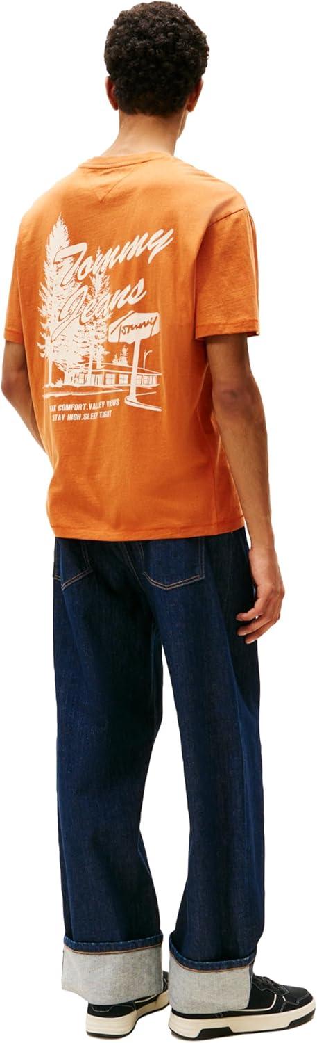 imageTommy Jeans Mens Short Sleeve Cotton TShirts with Logo and Printed Back GraphicVoyager Orange