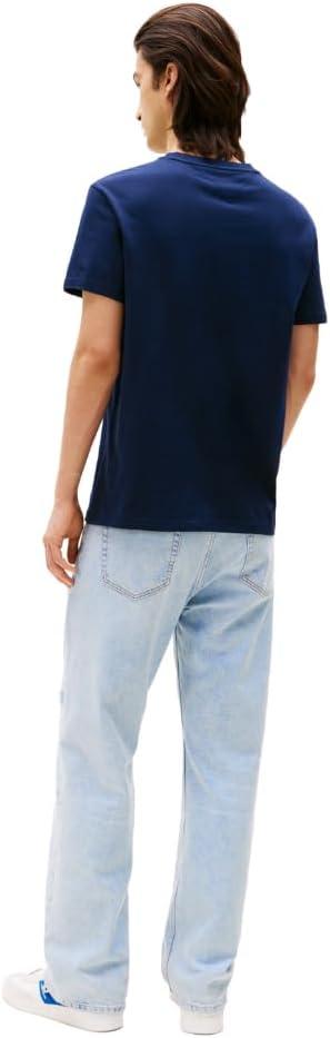 imageTommy Jeans Mens Short Sleeve Cotton TShirts with Printed Flag and Logo GraphicDark Night Navy