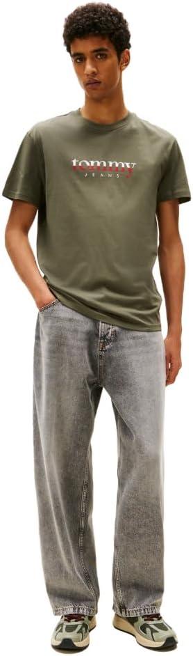 imageTommy Jeans Mens Short Sleeve Cotton TShirts with Printed TwoTone Logo GraphicPewter Green