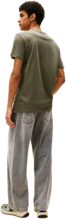 imageTommy Jeans Mens Short Sleeve Cotton TShirts with Printed TwoTone Logo GraphicPewter Green