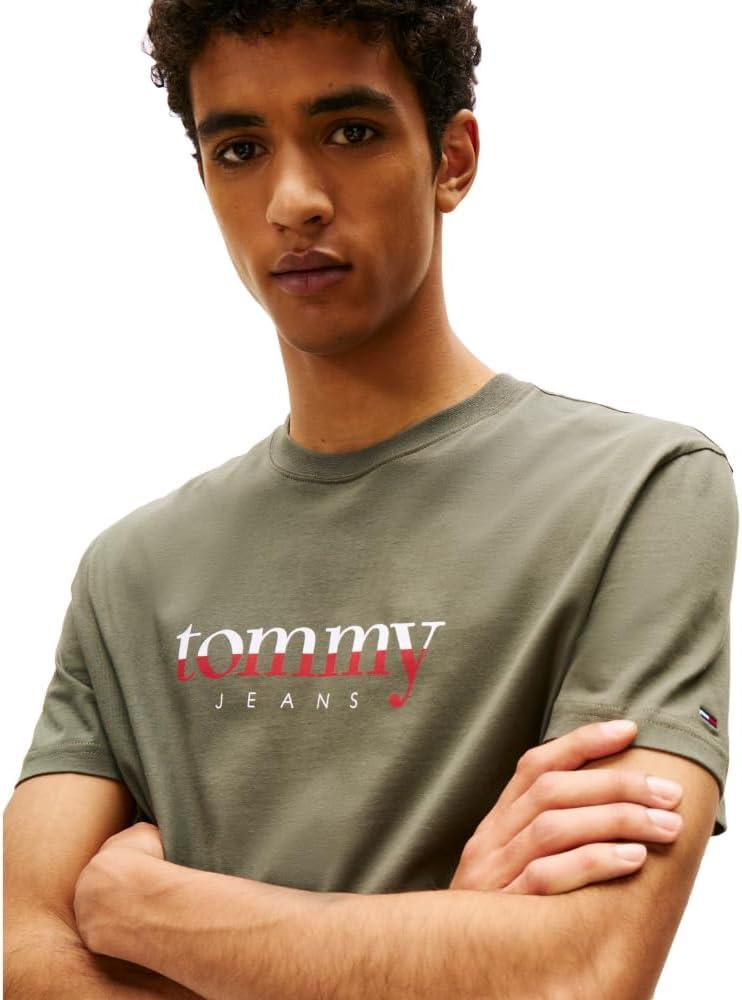 imageTommy Jeans Mens Short Sleeve Cotton TShirts with Printed TwoTone Logo GraphicPewter Green