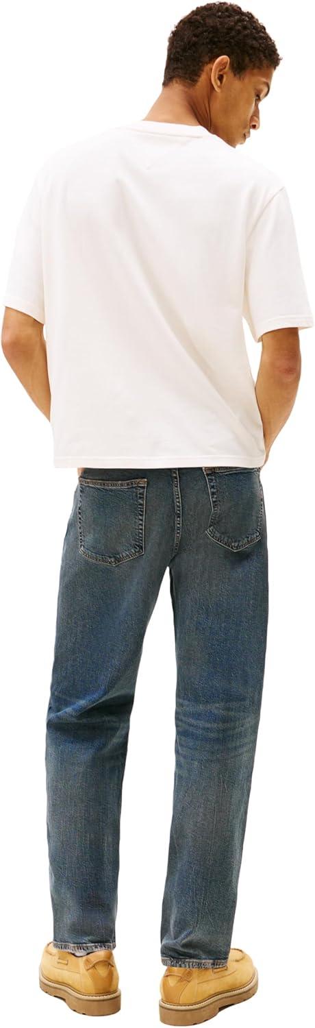 imageTommy Jeans Mens Short Sleeve Solid Cotton Graphic TShirts with Distressed Flag LogoAncient White