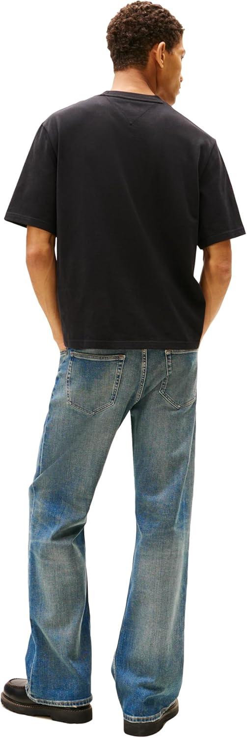 imageTommy Jeans Mens Short Sleeve Solid Cotton Graphic TShirts with Distressed Flag LogoBlack