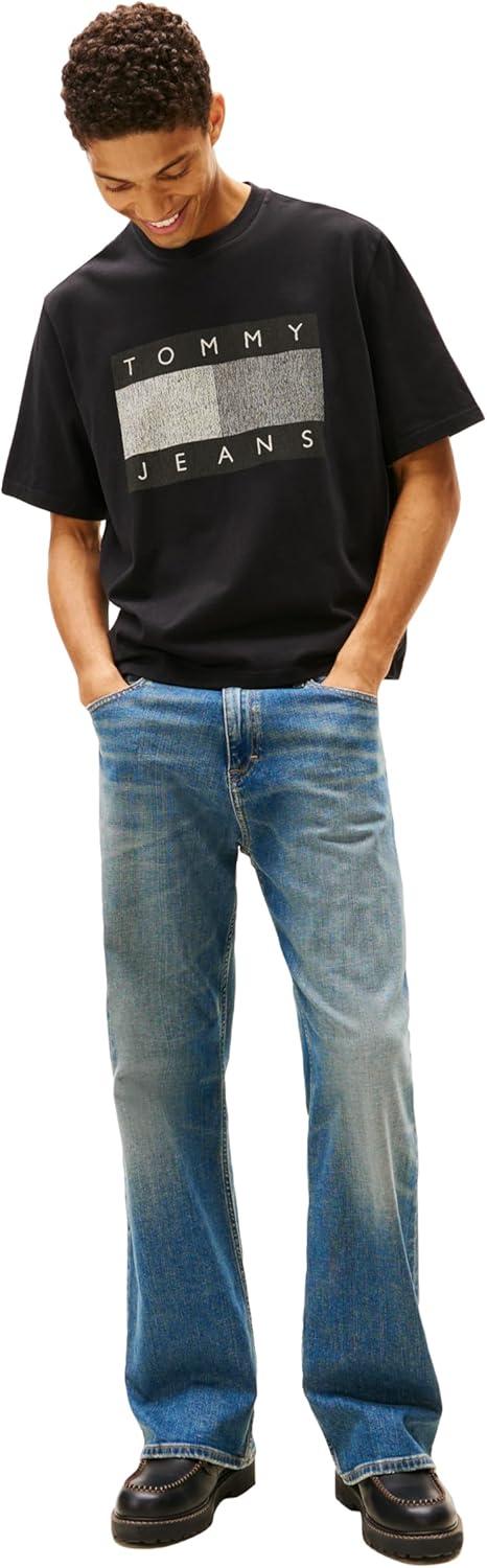 imageTommy Jeans Mens Short Sleeve Solid Cotton Graphic TShirts with Distressed Flag LogoBlack