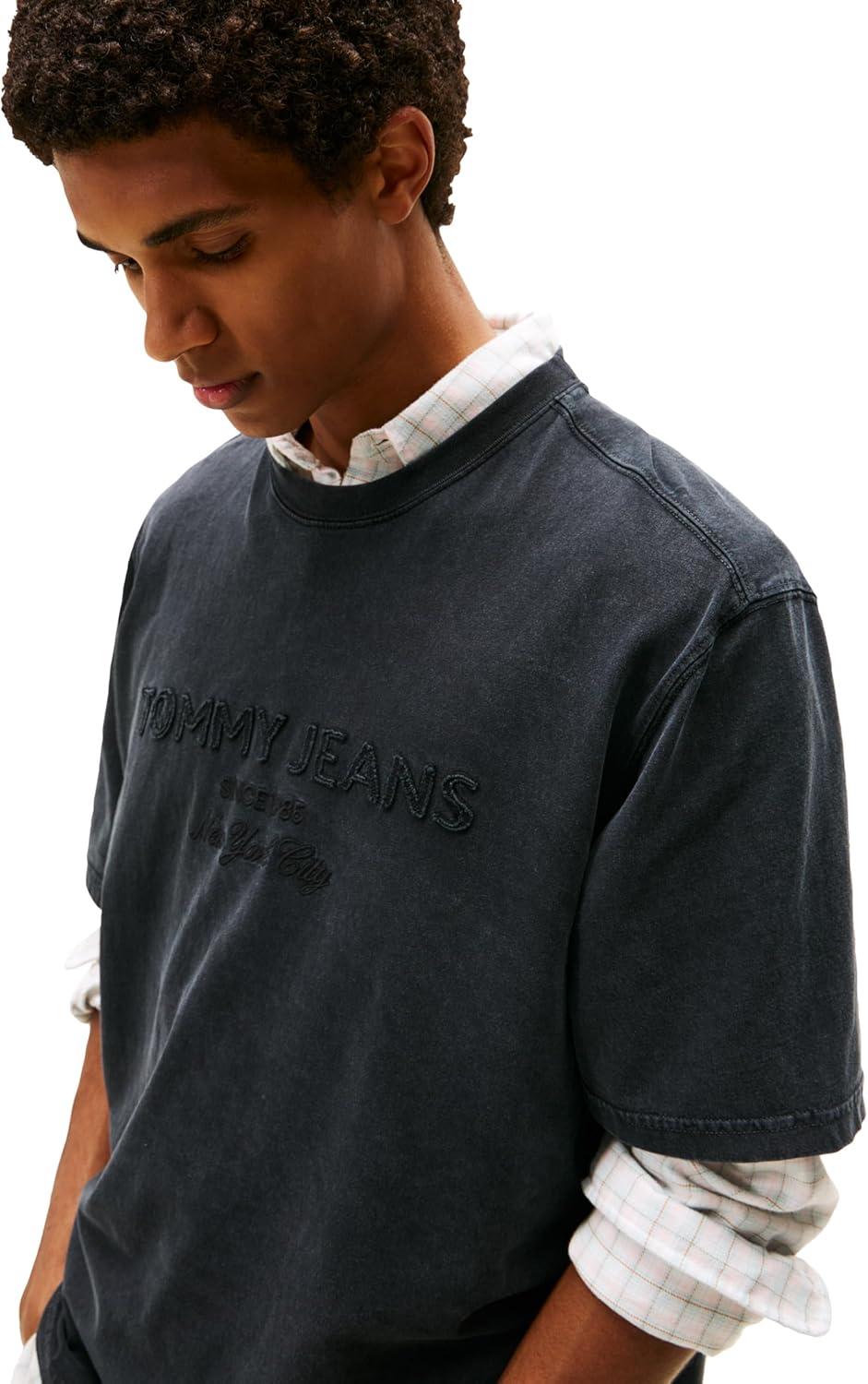 imageTommy Jeans Mens Short Sleeve Solid Cotton Graphic TShirts with Tonal Embroidered LogoBlack