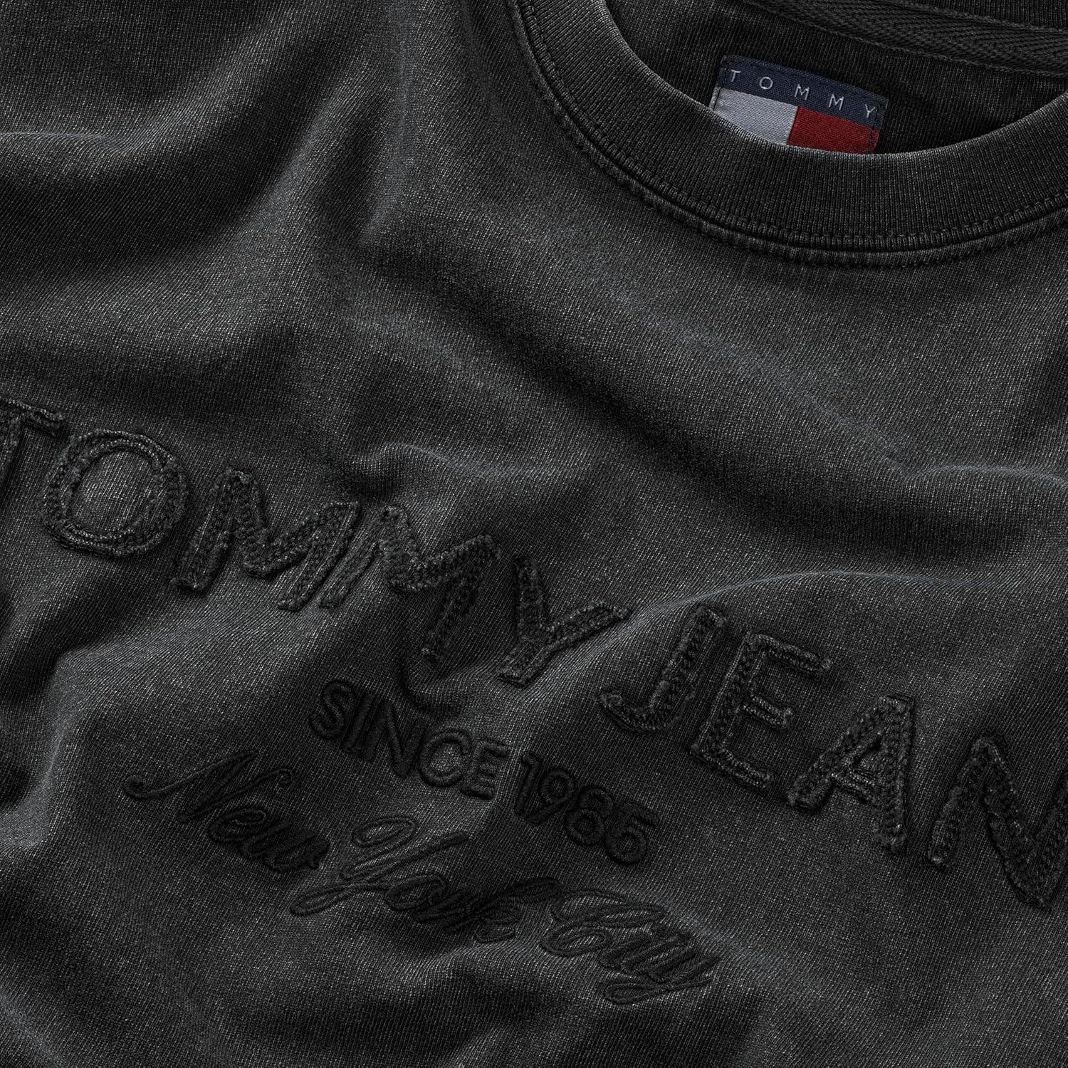 imageTommy Jeans Mens Short Sleeve Solid Cotton Graphic TShirts with Tonal Embroidered LogoBlack