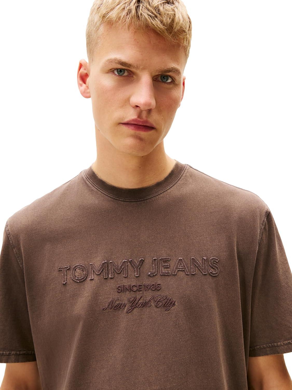 imageTommy Jeans Mens Short Sleeve Solid Cotton Graphic TShirts with Tonal Embroidered LogoBlack Walnut