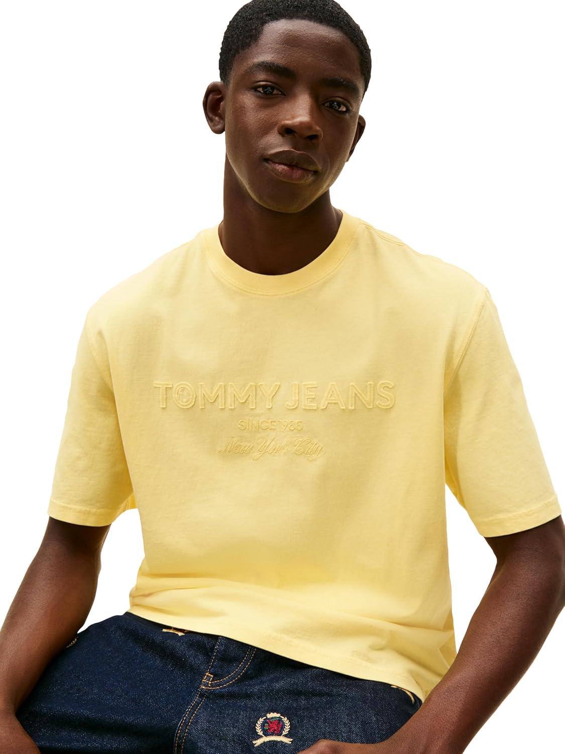 imageTommy Jeans Mens Short Sleeve Solid Cotton Graphic TShirts with Tonal Embroidered LogoCitronella