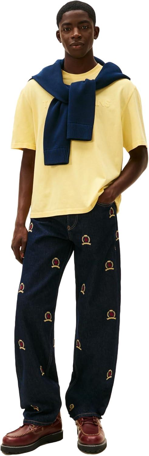imageTommy Jeans Mens Short Sleeve Solid Cotton Graphic TShirts with Tonal Embroidered LogoCitronella
