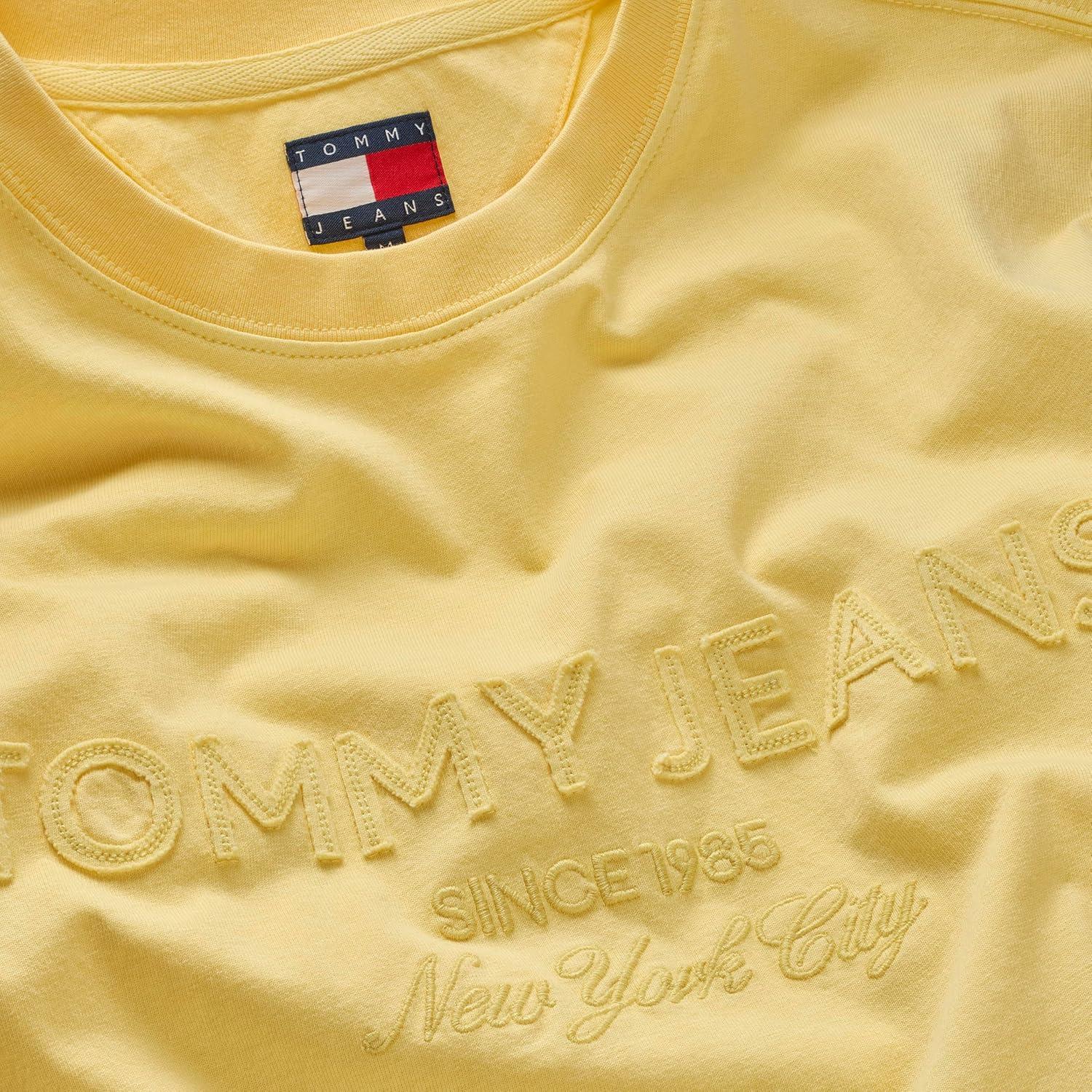 imageTommy Jeans Mens Short Sleeve Solid Cotton Graphic TShirts with Tonal Embroidered LogoCitronella