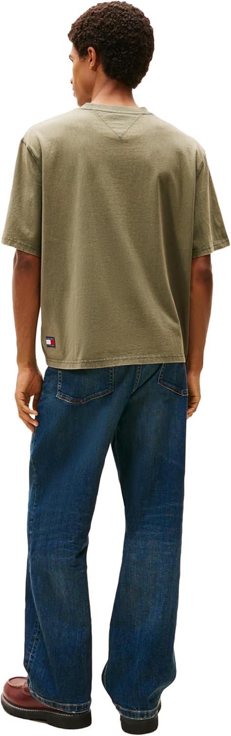 imageTommy Jeans Mens Short Sleeve Solid Cotton Graphic TShirts with Tonal Embroidered LogoDark Greenery