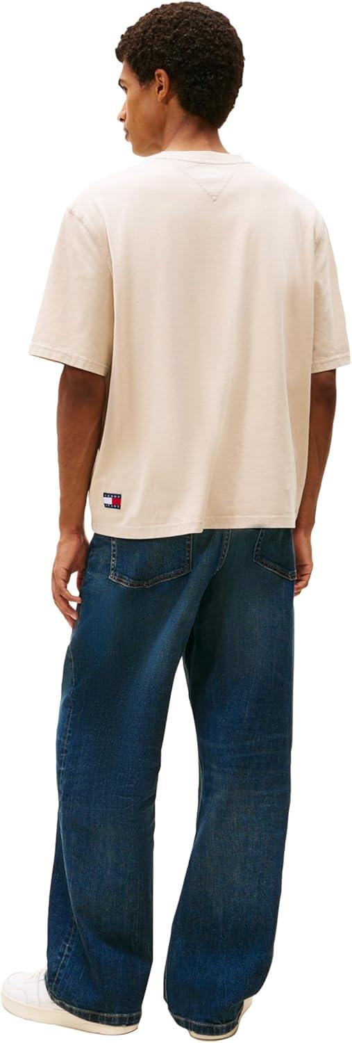 imageTommy Jeans Mens Short Sleeve Solid Cotton Graphic TShirts with Tonal Embroidered LogoGulf Sand