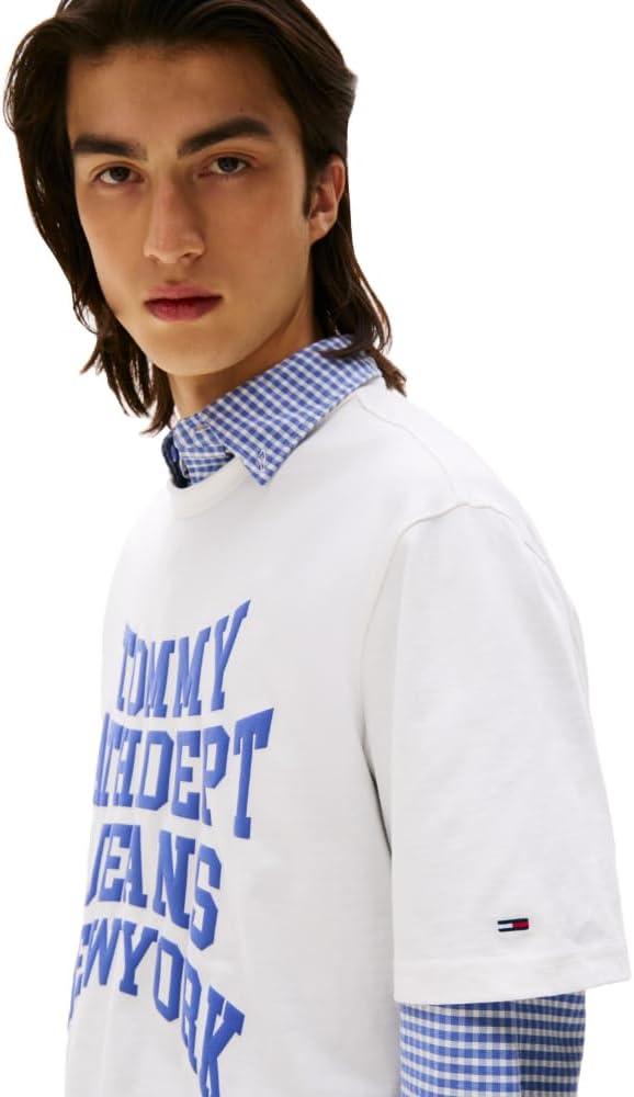 imageTommy Jeans Mens Short Sleeve Varsity Graphic Cotton TShirtsEcru