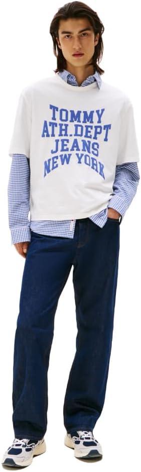 imageTommy Jeans Mens Short Sleeve Varsity Graphic Cotton TShirtsEcru