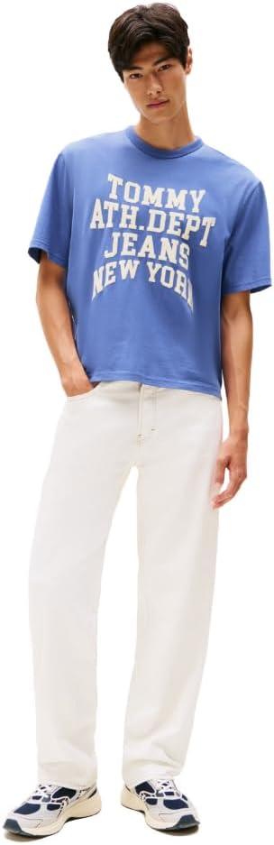 imageTommy Jeans Mens Short Sleeve Varsity Graphic Cotton TShirtsSoft Sapphire