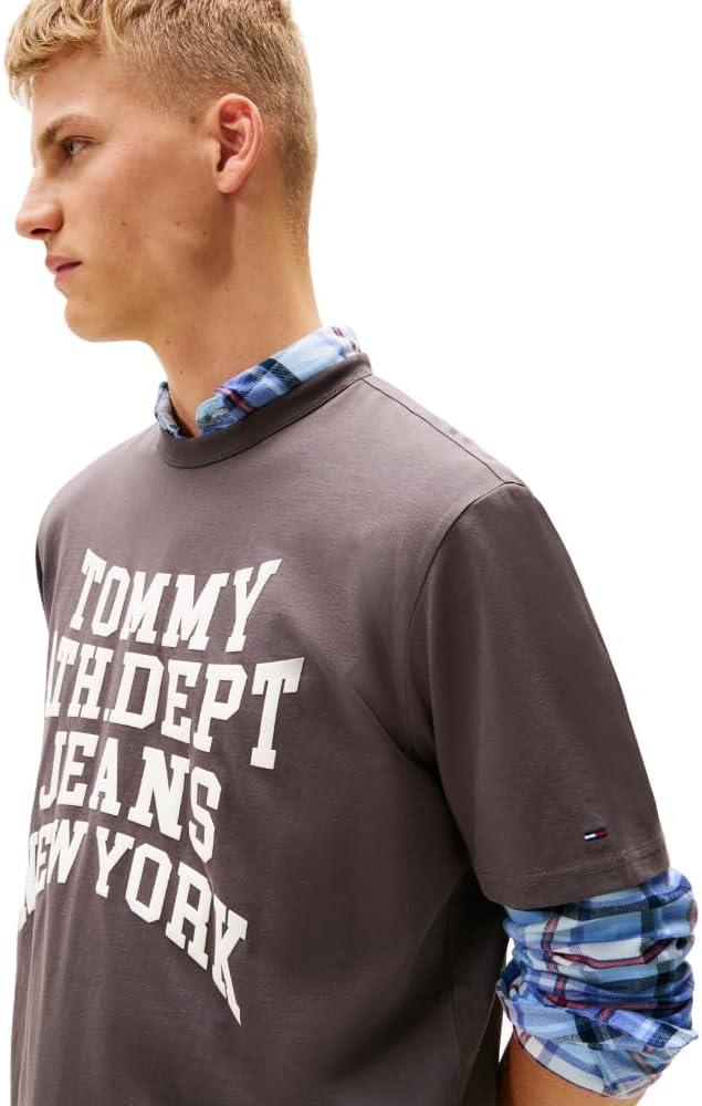 imageTommy Jeans Mens Short Sleeve Varsity Graphic Cotton TShirtsWashed Black