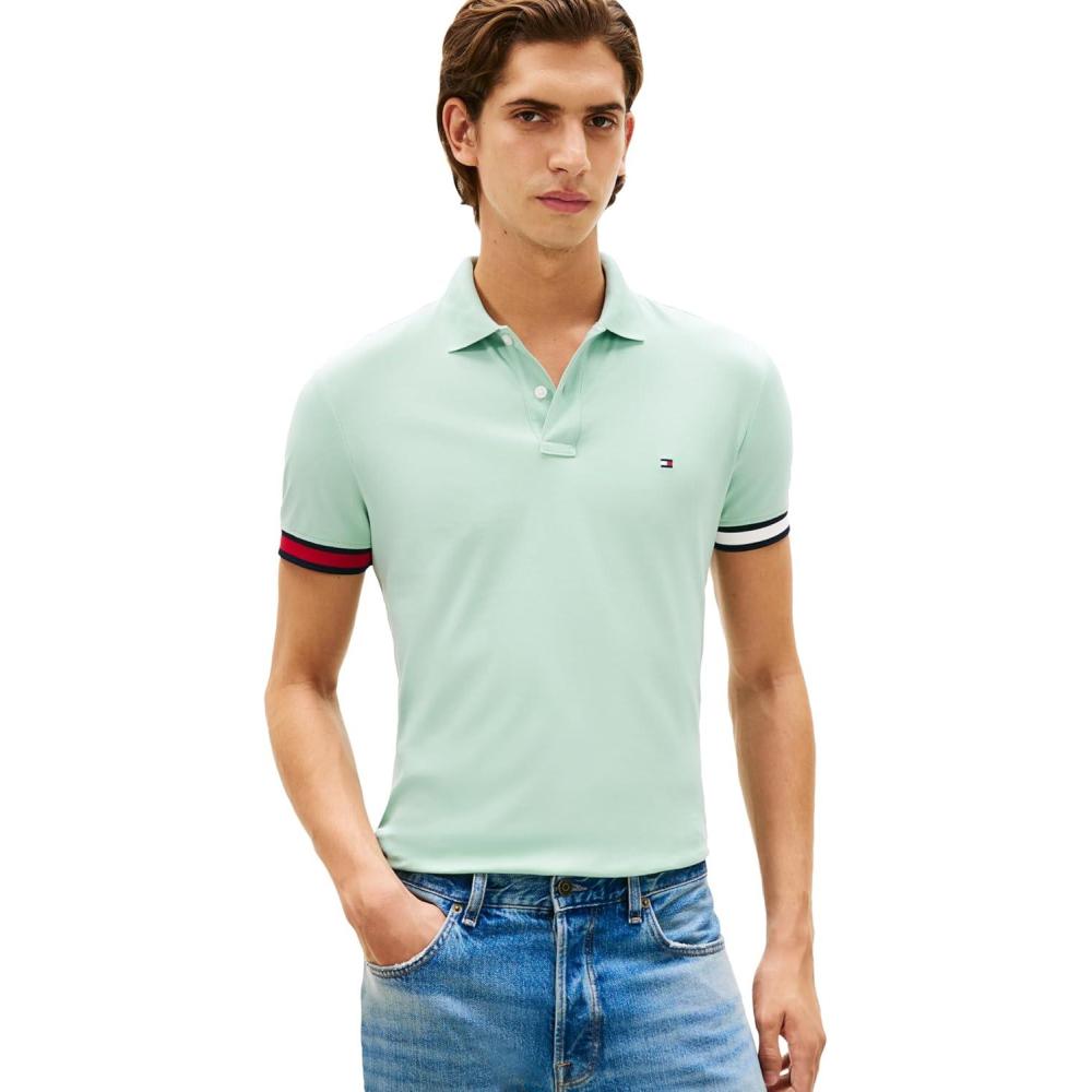 imageTommy Hilfiger Mens Short Sleeve Casual Polo Shirts in Regular Fit with Liquid CottonCrushed MintRwb
