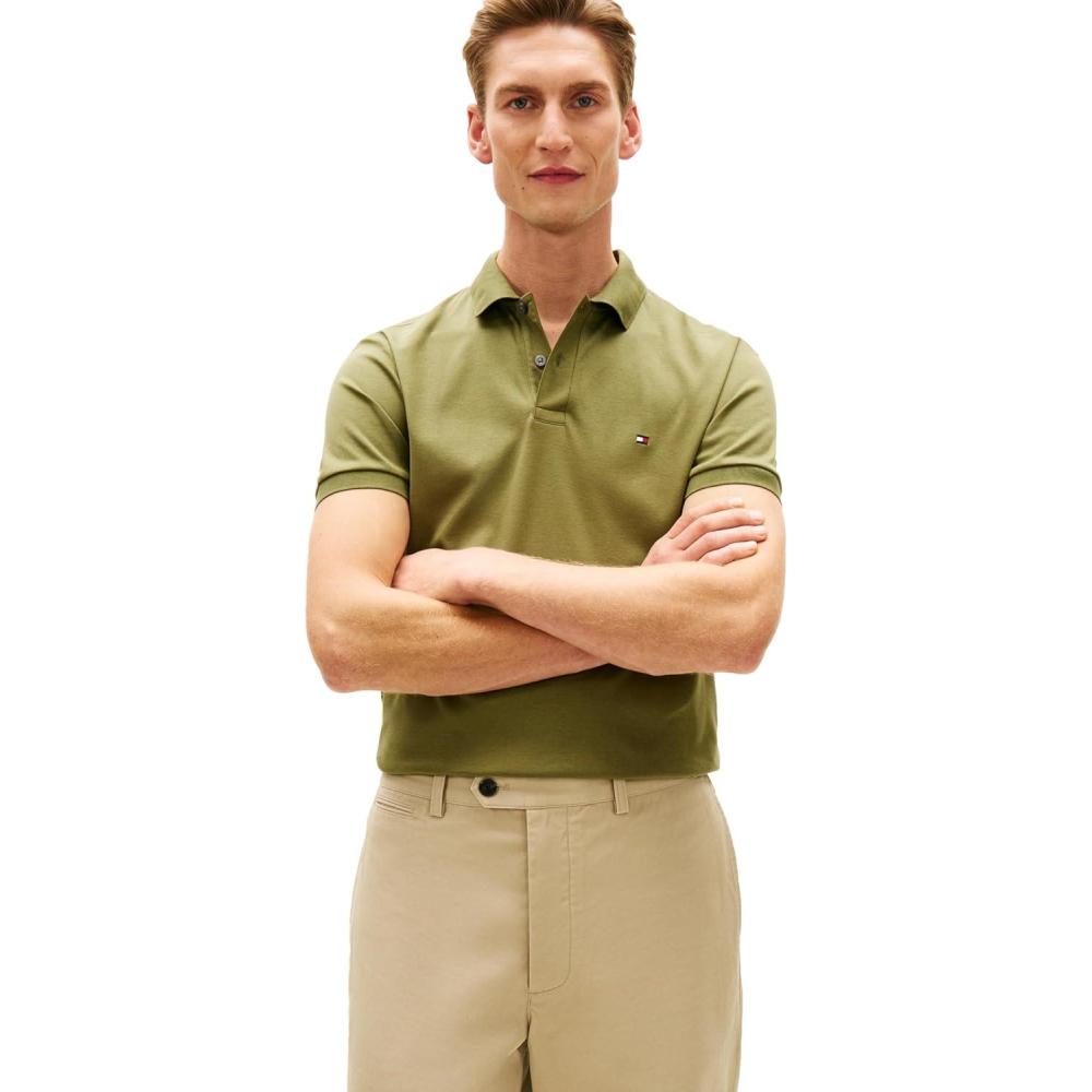 imageTommy Hilfiger Mens Short Sleeve Casual Polo Shirts in Regular Fit with Liquid CottonDark Artichoke
