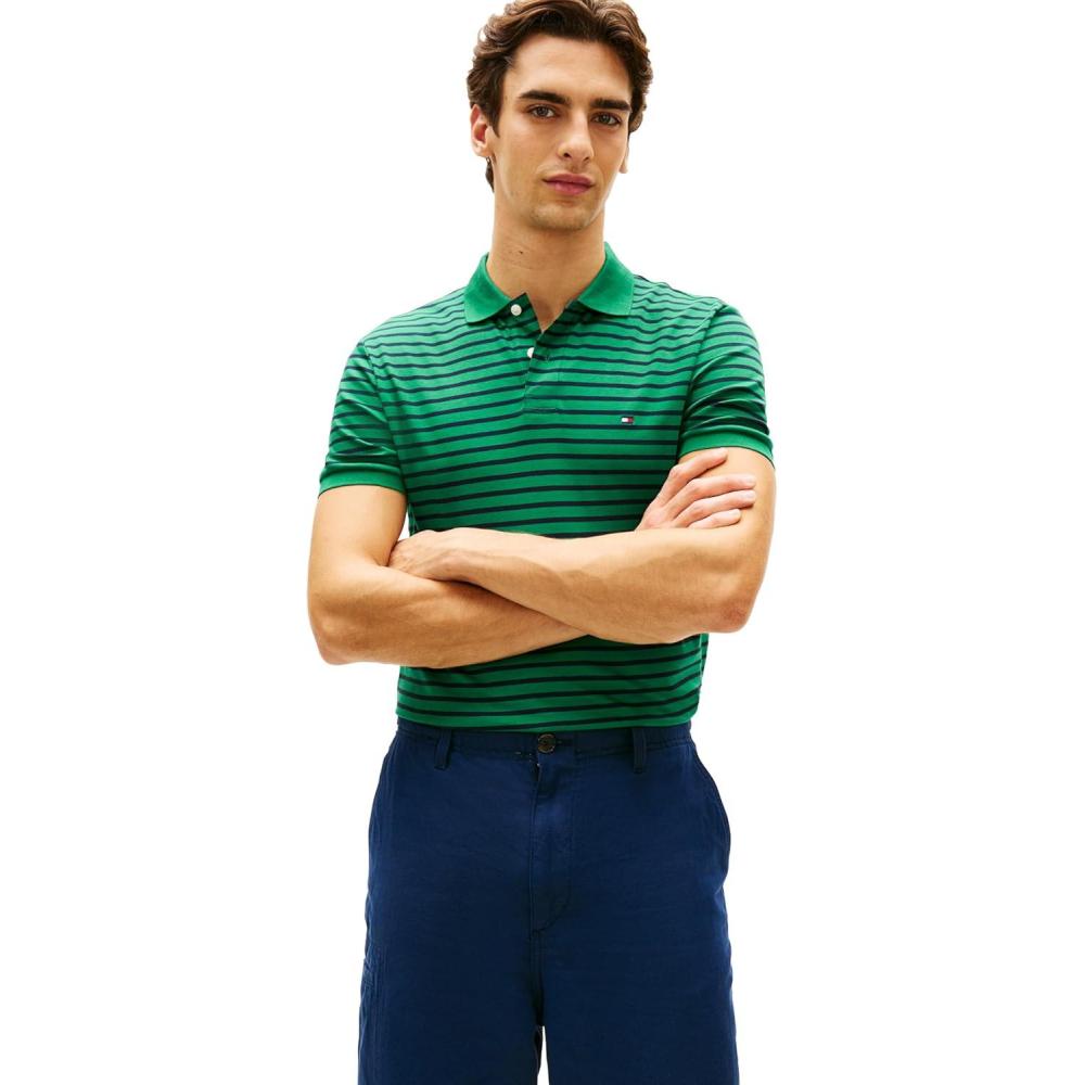 imageTommy Hilfiger Mens Short Sleeve Casual Polo Shirts in Regular Fit with Liquid CottonNouveau Green Desert Sky