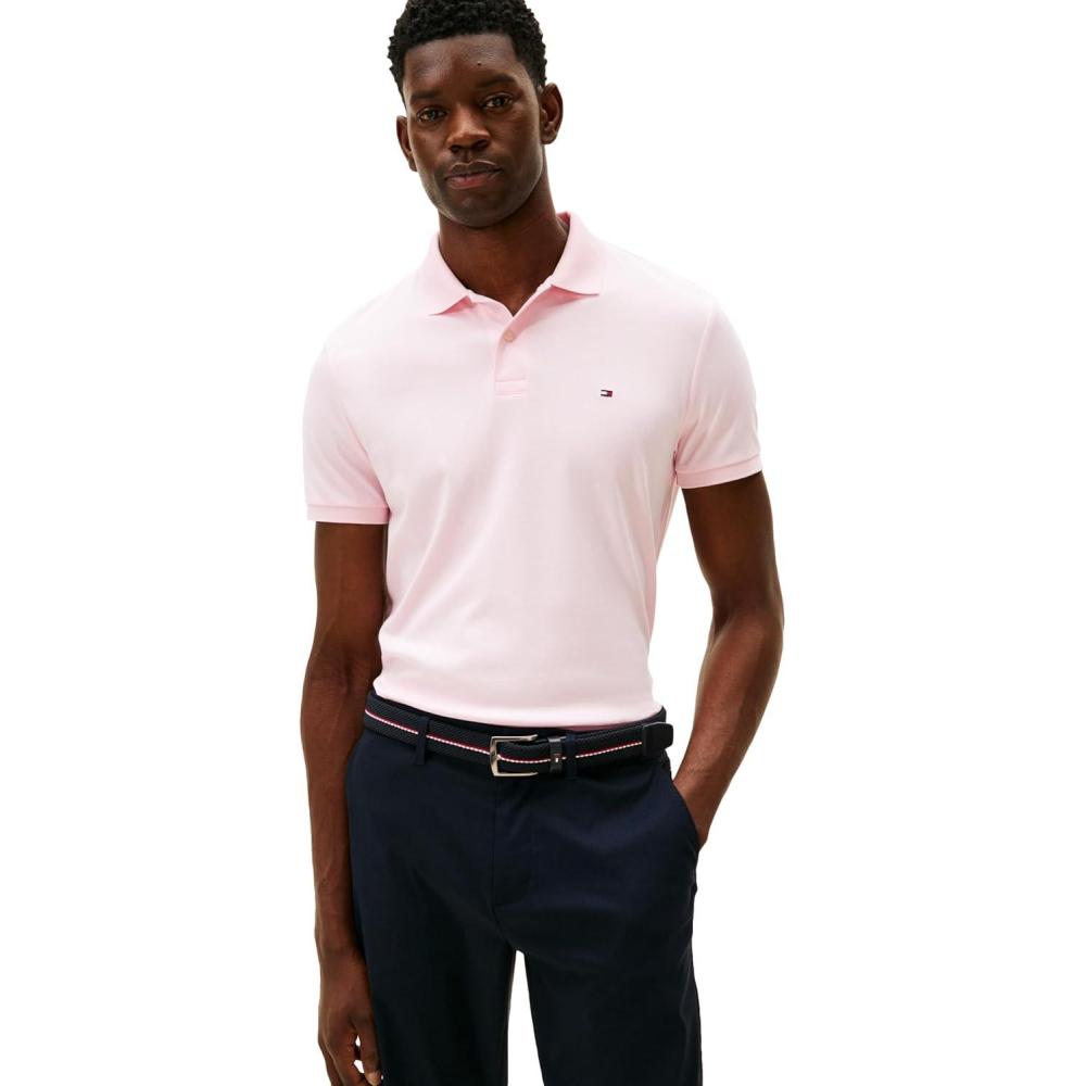 imageTommy Hilfiger Mens Short Sleeve Casual Polo Shirts in Regular Fit with Liquid CottonPink Lily