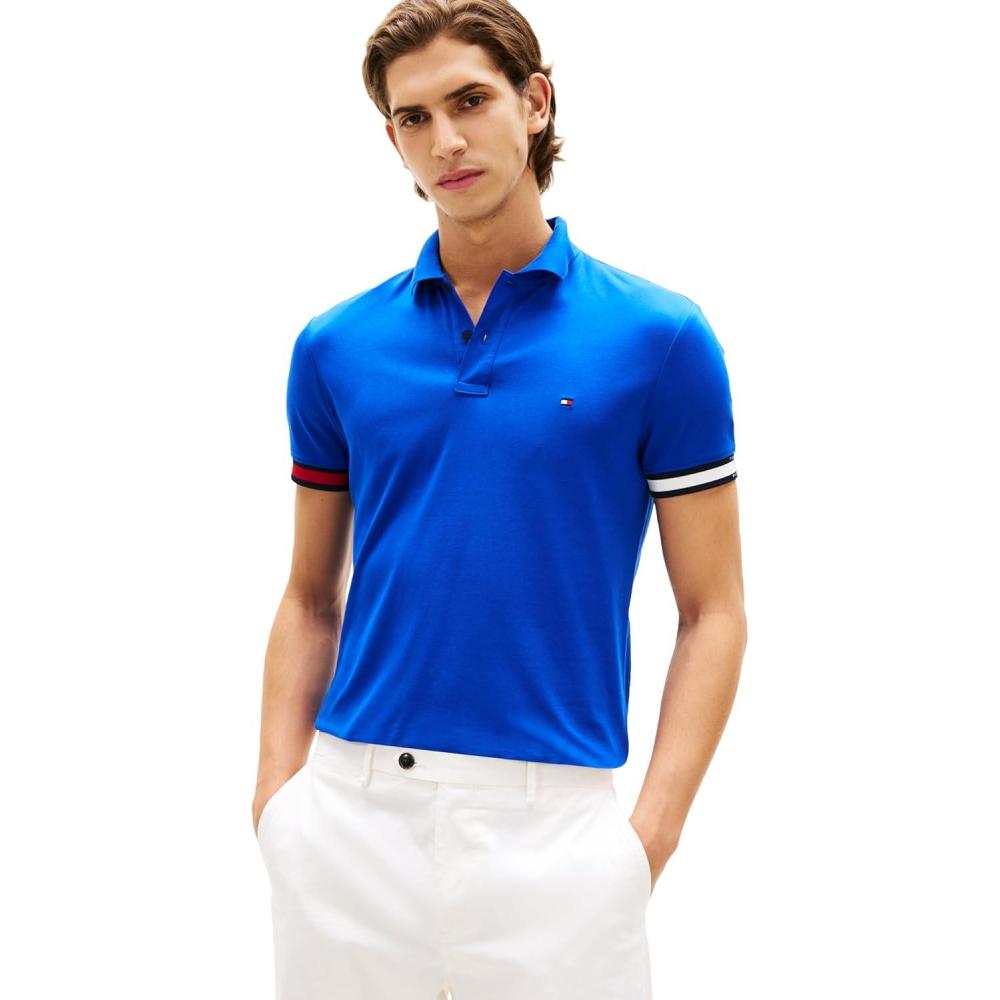 imageTommy Hilfiger Mens Short Sleeve Casual Polo Shirts in Regular Fit with Liquid CottonRegal BlueRwb