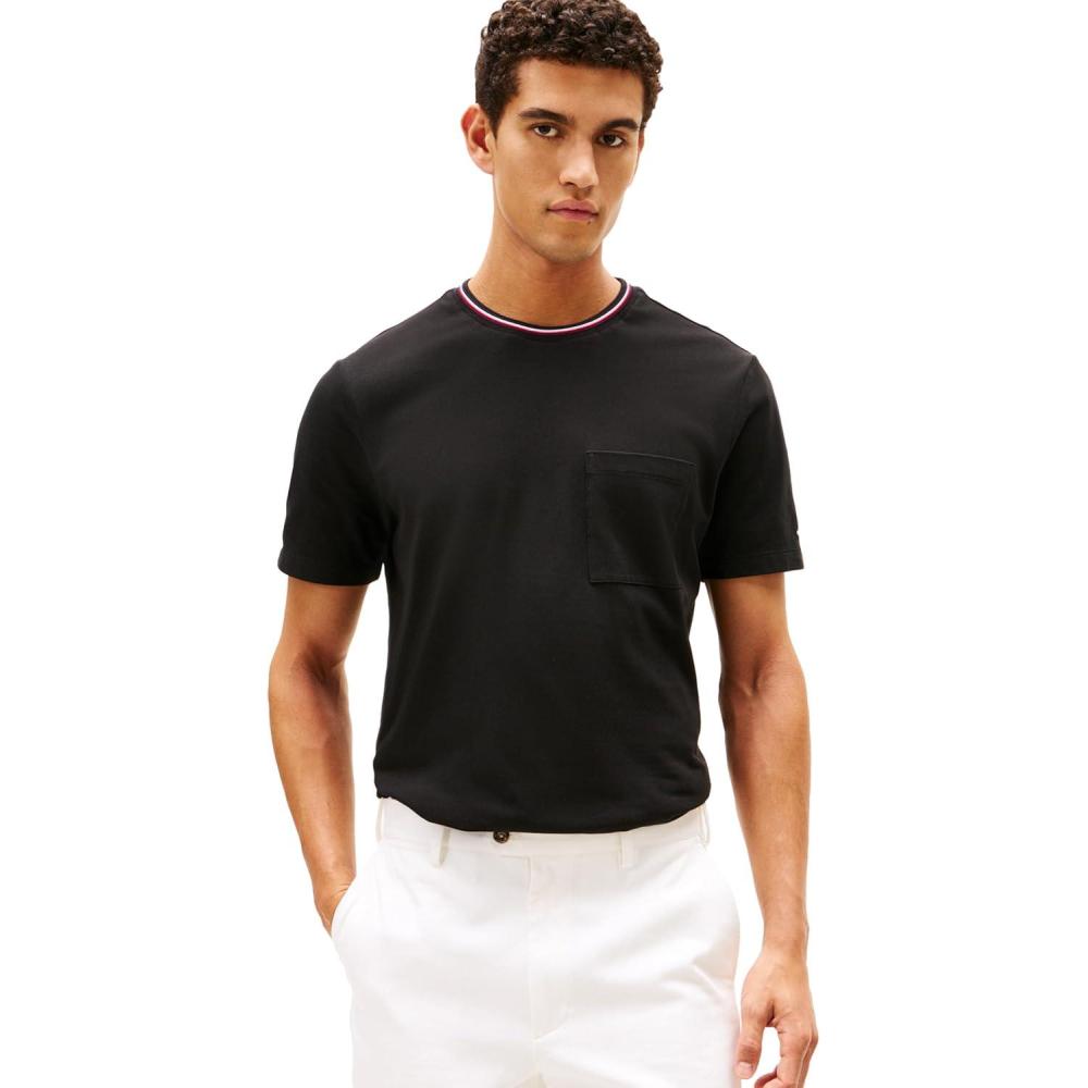 imageTommy Hilfiger Mens Short Sleeve Cotton Graphic TShirts with Pocket and Collar DetailBlack