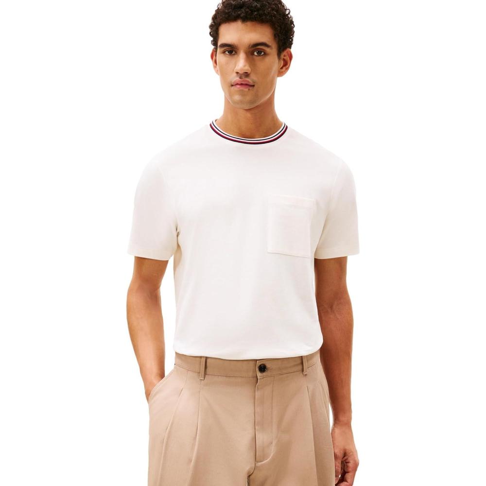 imageTommy Hilfiger Mens Short Sleeve Cotton Graphic TShirts with Pocket and Collar DetailIvory Petal