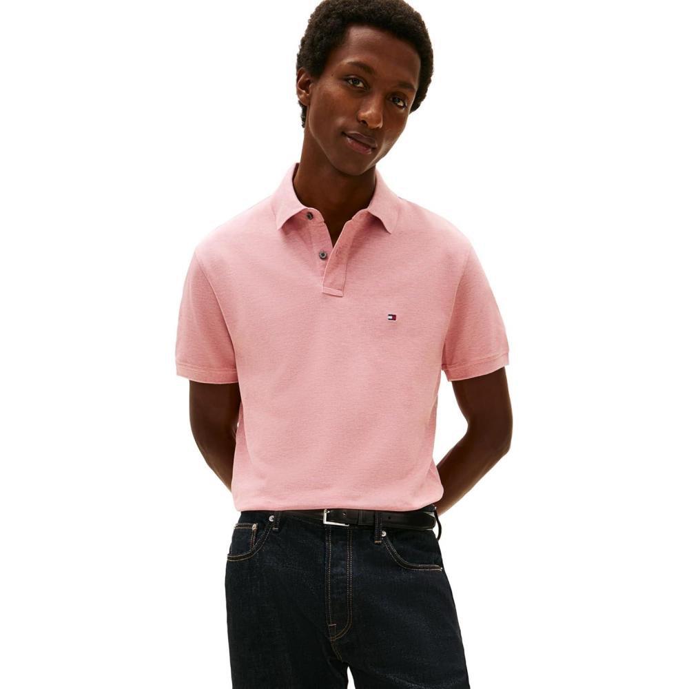 imageTommy Hilfiger Mens Short Sleeve Polo Shirts in Classic Fit with Stretch and Organic Pique CottonCamelia Blush Heather