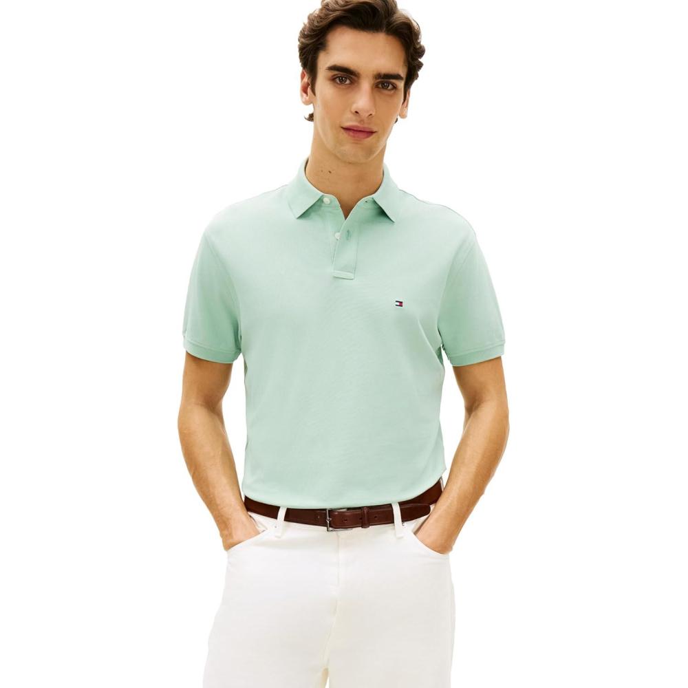 imageTommy Hilfiger Mens Short Sleeve Polo Shirts in Classic Fit with Stretch and Organic Pique CottonCrushed Mint