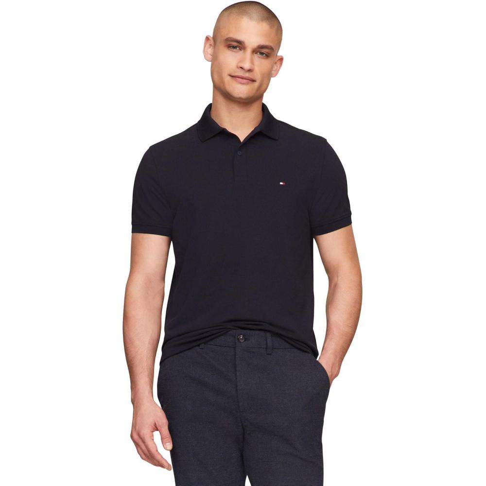 imageTommy Hilfiger Mens Short Sleeve Polo Shirts in Classic Fit with Stretch and Organic Pique CottonDesert Sky