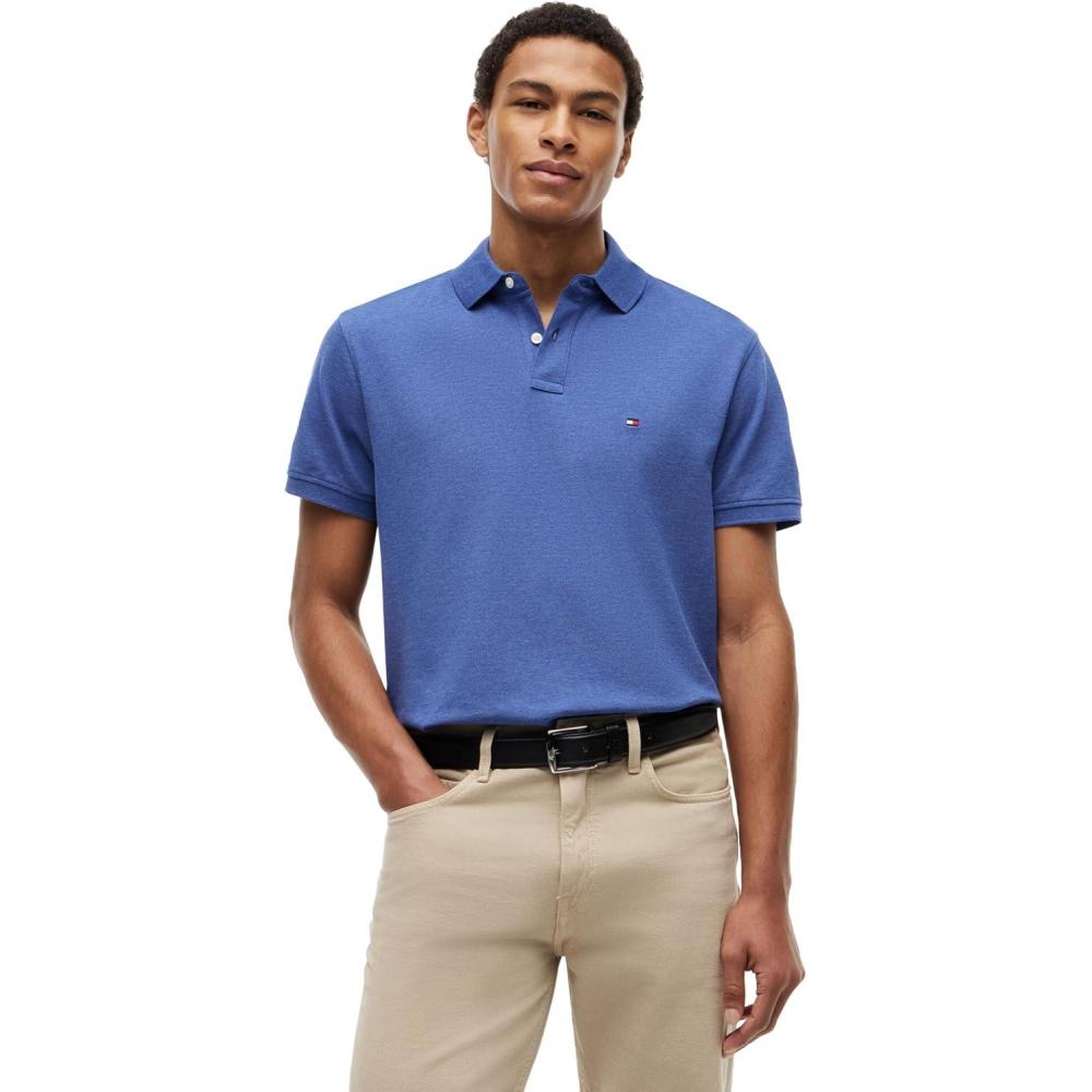 imageTommy Hilfiger Mens Short Sleeve Polo Shirts in Classic Fit with Stretch and Organic Pique CottonIndigo Heather